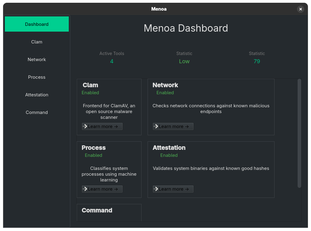 A screenshot of Menoa's GUI